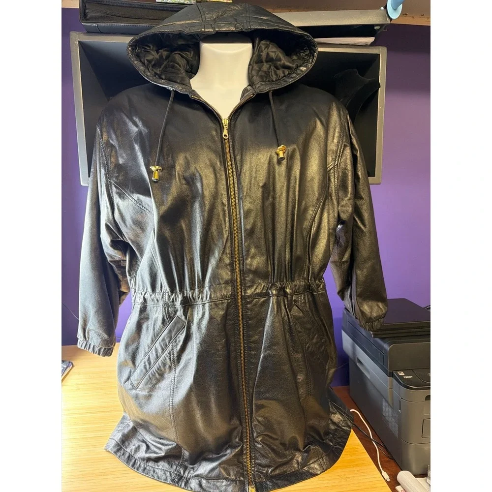Wilsons‎ Leather Women's M Hooded Coat Thinsulate Insulated Black Jacket